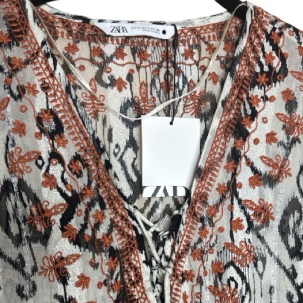 Zara Embroidered Ikat Print Midi Caftan Dress Small NWT - Picture 7 of 15